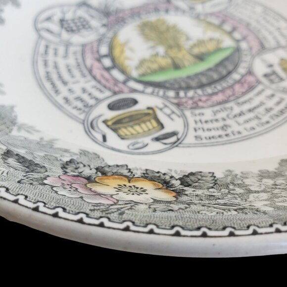 Antique Ceramic Bowl Adams Staffordshire 8" Diameter Farmers Arms Fine China Cot - Picture 7 of 9